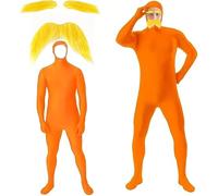 Costume de carnaval orange bronzes vert fluo blanche noire rouge blanc verte beige Costume complet pour Homme et Femme adulte Moustache jaune et sourcils Unisexe Idéal pour carnaval et bal masqué xxl