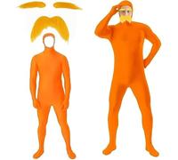 Costume de carnaval orange bronzes vert fluo blanche noire rouge blanc verte beige Costume complet pour Homme et Femme adulte Moustache jaune et sourcils Unisexe Idéal pour carnaval et bal masqué xxl