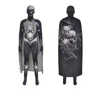 Costume De Carnaval Pour Enfants Spring Summer And Autumn Border Halloween Cosplay Skeleton Printed Character Costume Tight Fitting Suit Cape Hood Three Piece Set Convenable Pour Les Événements
