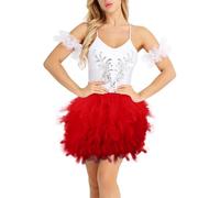 Costume de carnaval pour femme - Costume de paon pour femme - Costume de perroquet - Costume de renaissance - Robe à plumes - Costume de paon pour femme - Jupe pour fête à thème - Carnaval, rouge-b, L