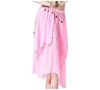 Costume de carnaval pour femme - Jupe de danse du ventre en mousseline de soie - Demi-jupe pour danse indienne - Costume de scène - Vêtement de danse fluide trapèze, Rose, A