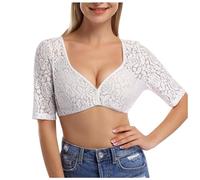 Costume de carnaval pour femme - Lingerie à armatures - Gilet en dentelle élégant - Chemisier Dirndl noir - Chemisier en dentelle pour fête de la bière - Lingerie, Blanc., 3XL