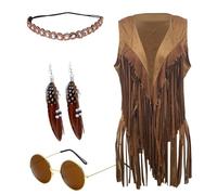 Costume de carnaval pour femme, tenue des années 70, costume de cowgirl occidental, gilet indien, festival des années 60, costume de carnaval en daim, accessoires sauvages, vêtements hippie