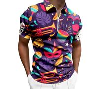 Costume de carnaval pour homme - Chemise de carnaval tendance à manches courtes avec fermeture éclair - Polo décontracté - Tenue de cirque colorée - T-shirt brésilien pour homme, #01-07, XXL