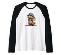 Costume de Castor de Soldat Mignon pour Les Fans du Drapeau américain et des Militaires Manche Raglan