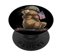 Costume de Castor de Soldat Mignon pour Les Fans du Drapeau américain et des Militaires PopSockets PopGrip Adhésif