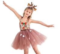 Costume de cerf pour fille - Tenue de Noël avec jupe mignonne, vêtements sur le thème des animaux, tissu doux et confortable | Style festif adorable pour un spectacle de danse, une séance photo, une c