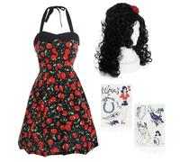 Costume de chanteur des années 00 - Taille S/M - Robe Rockabilly, Ruche Noire et Tatouage Set - Adultes Noughties Music Fancy Dress Set d'accessoires de déguisement