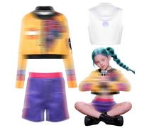 Costume de chanteur pop corée pour enfant, Déguisement de Cosplay Pop Star, 3 Pièces Déguisement Filles, Vestes et Top Pantalons Set, pour Carnaval Party Uniforme de scène Masquerade Costume (130)
