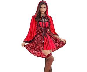 Costume de chaperon rouge pour femme - Cape rouge - Cape rouge de vampire - Vêtements médiévaux - Costume de sorcière, cosplay, zombie - Cape à capuche pour carnaval, fête, taille S à XXL