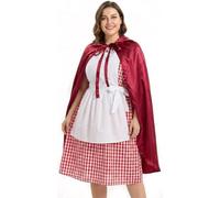 Costume de chaperon rouge pour femme - Grande robe vichy rouge et blanc avec tablier blanc attaché, longue cape rouge avec capuche - Costume de conte de fées pour la journée mondiale du livre
