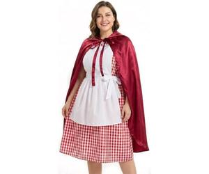 Costume de chaperon rouge pour femme - Grande robe vichy rouge et blanc avec tablier blanc attaché, longue cape rouge avec capuche - Costume de conte de fées pour la journée mondiale du livre