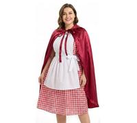 Costume de chaperon rouge pour femme - XL - Robe vichy rouge et blanc avec tablier blanc attaché, longue cape rouge avec capuche - Déguisement pour femme