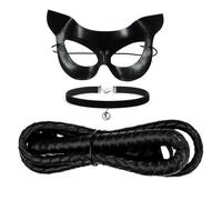 Costume de Chat pour Femme Adulte,Déguisement Chat Noir femme,Déguisement Chat Sexy Femme Collier, Masque de Chat,Fouet Long Accessoires de Costume de Chat pour Carnaval Halloween Cosplay Party (A)