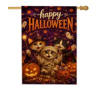 Costume de chatons pour Halloween - 71,1 x 101,6 cm | Chaton sorcière, drapeau de pelouse, chaton vampire, chaton maman, jack-o-lanternes, accents de fantôme