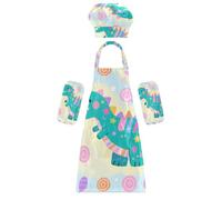 Costume de chef créatif mignon dessin animé dinosaure Lollipop peinture tabliers avec poches pour garçons et filles activité de peinture 3 à 12 ans, Jolie sucette dinosaure de dessin animé, M