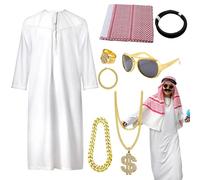Costume de cheik arabe pour homme | Ensemble de costume arabe d'Halloween pour homme avec coiffe, kit de vêtements fantaisie pour adultes pour cosplay, déguisement