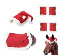 Costume de cheval de Noël | Accessoires de costume de Noël pour chevaux - Bandages de cheval sur pied - Chapeau de Père Noël, tapis de selle, décoration équestre pour Noël