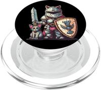 Costume de Chevalier Cool en Armure avec épée et Chat Amusant PopSockets PopGrip pour MagSafe