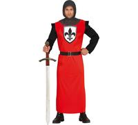 Costume de Chevalier Médiéval Fantaisie Tunique Casque Aventure Authentique Hommes, Taille : 52 - 54 (L) Couleur : Rouge