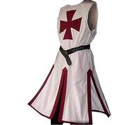 Costume de Chevalier Médiéval Homme Tunique de Templiers Robe Cape d'Halloween Croisé Viking Manteau de Chevalier Gothique Sans Manches Costume de Cosplay Déguisement Fête(Ceinture Non Incluse)