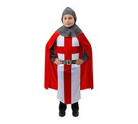 Costume de chevalier pour enfant - Tenue de croisade anglais avec longue tunique, cape et coiffe - Costume médiéval du roi Arthur pour garçons, événements scolaires et fêtes