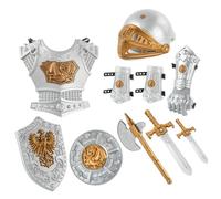 Costume de chevalier pour enfants 10 pièces/ensemble armure de chevalier médiéval simulée comprenant un casque, un bouclier, des épées, une hache et plus encore des costumes d'habillage pour enfan