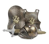 Costume de chevalier pour enfants, 4 pièces/ensemble, armure de chevalier médiéval à motif dragon, comprenant un casque, un bouclier, une épée et des costumes d'habillage pour enfants pour jeu