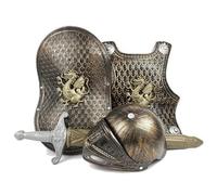 Costume de chevalier pour enfants, 4 pièces/ensemble, armure de chevalier médiéval à motif dragon, comprenant un casque, un bouclier, une épée et des costumes d'habillage pour enfants pour jeu