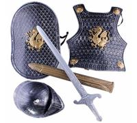Costume de chevalier pour enfants, ensemble de 4 pièces, motif dragon, armure médiévale comprenant casque, bouclier, épée et armure, déguisements pour enfants pour jeux rôle, cosplay, Halloween
