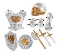 Costume de chevalier pour enfants, lot de 10 pièces, armure chevalier médiéval simulée, comprenant un casque, un bouclier, des épées, une hache et plus encore. Costumes pour enfants pour jeux