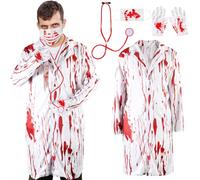 Costume de Chirurgien Docteur Horreur Deguisement Halloween Adulte Sanglant Deguisement Zombie Homme Femme Medecin Gants, Masque, Stéthoscope Accessoire Halloween Carnaval Party