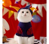 Costume de clown amusant pour chien avec chapeau joker - Tenue d'Halloween pour chiens et chats de petite et moyenne taille, chandail de cirque pour animal de compagnie, cosplay (bleu, taille S)