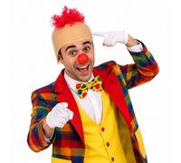 Costume de clown avec perruque et nez rouge | Perruque en latex avec cheveux bouclés et nez rouge de clown amovible et élastique pour cirque, carnaval, Halloween