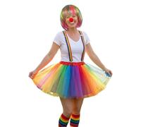 Costume de clown pour adulte, avec perruque, jupe tutu, vêtements arc-en- , 5 pièces, costume de avec bas, pour adulte, femme, homme, cosplay, carnaval, fête, mascarade, scène, événements