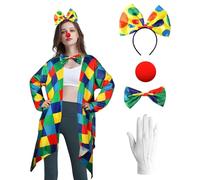Costume de clown pour adulte - Cape de clown de cirque - Cape de clown d'Halloween - Ensemble avec gants rouges, pantalon et ballons - Convient pour Halloween, les fêtes de carnaval et les bals