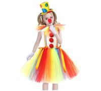 Costume de clown pour enfants, costume de clown pour filles 1 ensemble coloré comprend un chapeau, le nez, les gants et la jupe Circus en nylon pour Home Halloween, Cosplay, fête, scène
