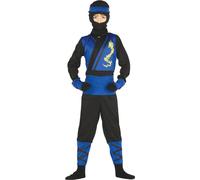 Costume de combattant Ninja Bleu Noir Carnaval Masque Triangles Dragon, Taille : 128/134 Couleur : Bleu