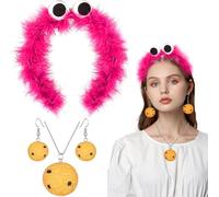 Costume de Cookie, Accessoires de Costume de Cookie, Bandeau Cookie Monster, Collier Cookie, Boucle d'oreille Cookie Faite à la Main, Parfait pour le Carnaval, Halloween, Mascarade (Couleur rose)