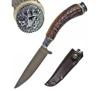 Costume de corne de cerf Couteau Radio avec enjoliveur - Rouge cerf - inoxydable - Produit Naturel Allie avec costume de véritable acier Solingen - pour les amateurs