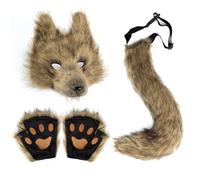 Costume de cosplay animal - Ensemble de loup en faux cuir, gants de masque de queue de 50 cm, tenue de jeu de rôle réaliste, accessoires d'habillage sur le thème sauvage | Spectacle de scène de carnav