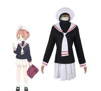 Costume De Cosplay Anime Card Captor Sakura Pour Femmes, Uniforme Scolaire, Jupe De Cosplay Pour Filles, Tenues De Fête D'halloween(Size:2XL,Color:noir)