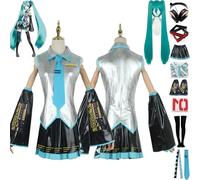 Costume De Cosplay Anime H'atsune M'iku, Tenue Japonaise pour Débutant, Futur Uniforme, Ensemble Complet pour Femmes Et Filles, Costume d'halloween avec Perruque/Coiffe/écouteurs/Autocollants