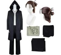 Costume De Cosplay Anime Pour Eren Jaeger Cape Tenue Uniforme Veste À Capuche Perruque Ensemble Manteau D'halloween (Noir (avec perruque),M)