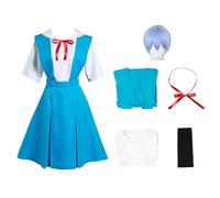 Costume De Cosplay Anime Pour Femme Pour Tenue D'uniforme De Lycée Rei Ayanami Avec Ensemble Complet De Perruque Halloween (Bleu (avec perruque),L)