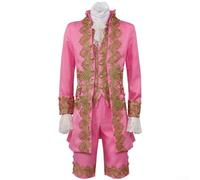 Costume de cosplay britannique historique pour homme de style rococo Tudor de la Renaissance victorienne avec manteau, gilet et pantalon, pour jeu de théâtre, Halloween ou fête costumée (S, rose)