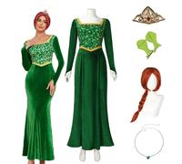 Costume de cosplay d'anime Shrek, robe de princesse Fiona, robe longue à manches longues pour femme adulte, robe verte, tenue de fête de cosplay d'Halloween Wig Only