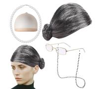 Costume de cosplay de grand-mère | Robe de grand-mère pour femme, perruque, lunettes, chaînes, cordons, perles, ensemble de perles - 100 Days of School Vieille Dame Perruque Costume Cosplay