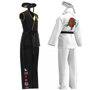 Costume de Cosplay de karaté pour enfants, KOF Cobra Kai, uniforme Kimono noir et blanc, bandeau, Anime, Costume de fête d'halloween, survêtement White Karate Uniform