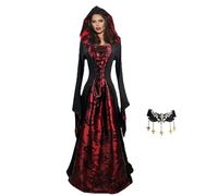 Costume de cosplay de vampire pour femme - Tunique à capuche - Cosplay d'Halloween de la Renaissance - Robe médiévale à capuche - Costume de sorcière d'Halloween